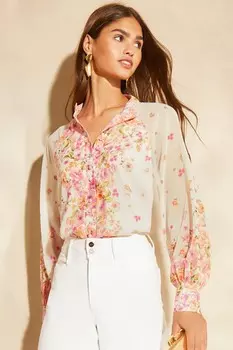 Блузка с длинными рукавами и воротником стойкой Lipsy, розовый