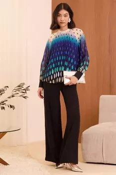 Блузка с длинными рукавами и высоким воротом, плиссированная Love & Roses, синий