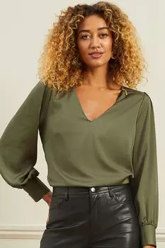 Блузка с длинными рукавами и застежкой-молнией спереди Love & Roses, хаки