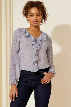 Блузка с длинными рукавами и завязками спереди с двойными рюшами Friends Like These, фиолетовый