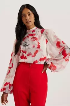 Блузка с длинными рукавами и завязкой на шее Ladon Ted Baker, бежевый