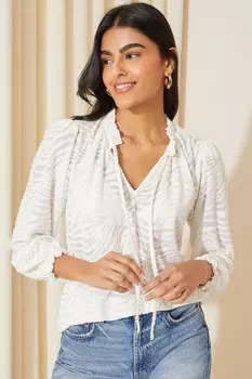 Блузка с длинными рукавами из фактурного трикотажа Friends Like These, белый