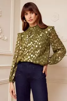 Блузка с длинными рукавами с рюшами и водолазкой Love & Roses, зеленый