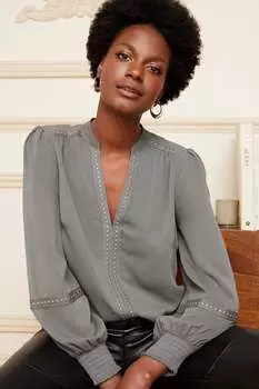 Блузка с длинными рукавами V-образным вырезом и принтом Love & Roses, серый