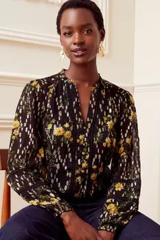 Блузка с длинными рукавами воротником с рюшами и застежкой на пуговицы Love & Roses, черный