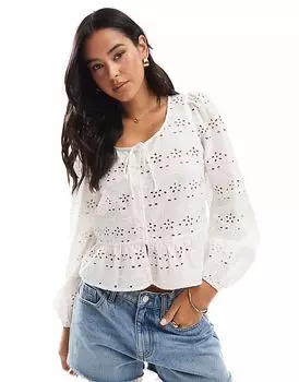 Блузка с длинными рукавами, завязывающаяся спереди, белого цвета Pieces