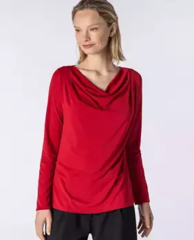 Блузка с драпированной горловиной и длинными рукавами Naulover, красный