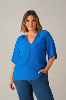 Блузка с фактурным узором и рукавами реглан Live Unlimited, синий
