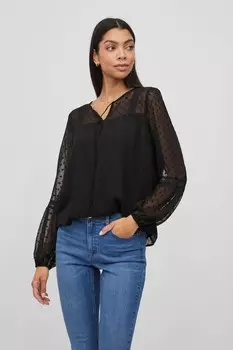 Блузка с фактурой добби и кружевом Vila, черный