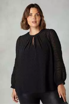 Блузка с фигурным узором и лесенкой по низу Live Unlimited, черный