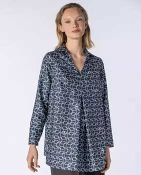 Блузка с геометрическим принтом, длинными рукавами и рубашечным воротником Naulover, синий