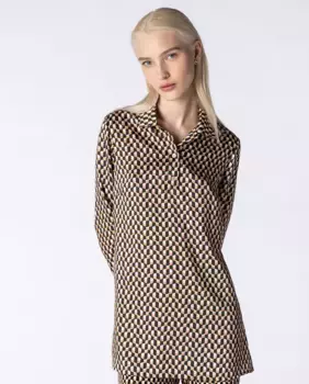 Блузка с геометрическим принтом, длинными рукавами и рубашечным воротником Naulover, светло-коричневый