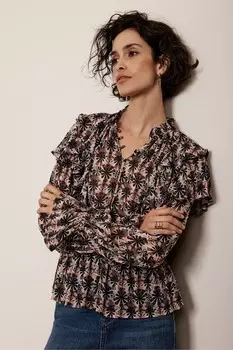 Блузка с геометрическим принтом и оборками Mint Velvet, бежевый