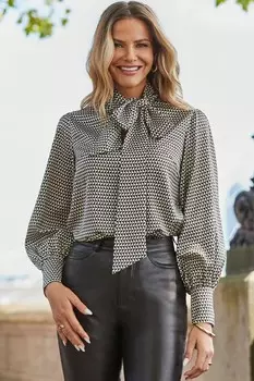 Блузка с геометрическим принтом и завязками Sosandar, коричневый