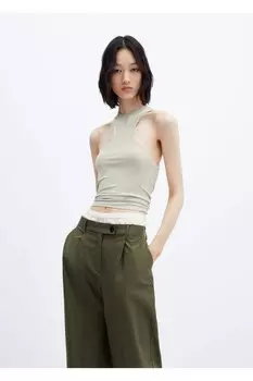 Блузка с глубоким вырезом и вырезом на шее Mango, зеленый