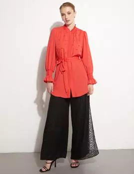 Блузка с каменным воротником и оборкой Красная Kayra