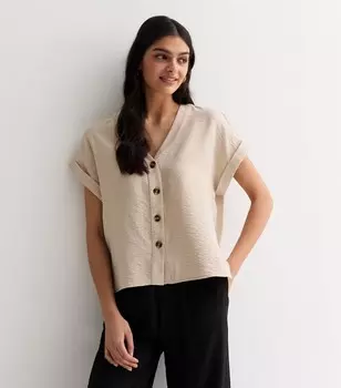 Блузка с каменными пуговицами спереди New Look, светло-серый