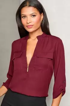 Блузка с карманом молнией спереди Lipsy, бургундия