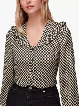 Блузка с клетчатым воротником Whistles, Черный/Мульти
