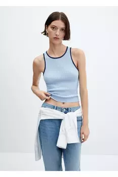 Блузка с контрастным декором Mango, синий