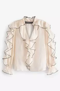 Блузка с контрастными воланами Mint Velvet, белый