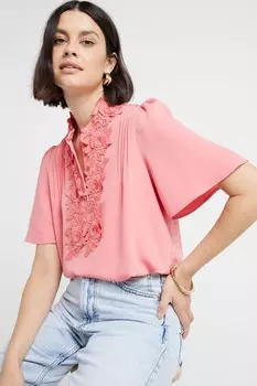 Блузка с коралловой аппликацией спереди River Island, розовый
