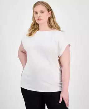 Блузка с коротким рукавом и плиссированной горловиной Plus Size Anne Klein, белый