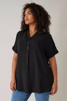 Блузка с коротким рукавом и полузастежкой Evans, черный