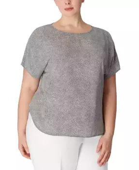 Блузка с коротким рукавом и принтом, с вырезом лодочка, plus size Anne Klein, мультиколор