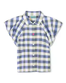 Блузка с коротким рукавом и принтом в клетку для девочки Kenzo Kids, синий индиго