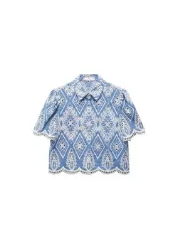 Блузка с коротким рукавом MANGO Blouse Moore, королевский синий