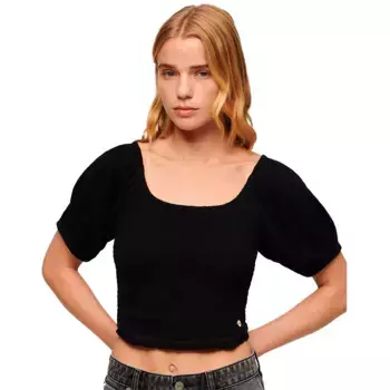 Блузка с коротким рукавом Superdry Smocked, черный