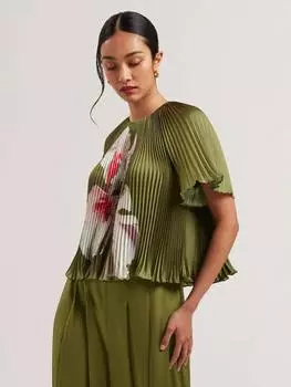Блузка с коротким рукавом в цветочную складку lionaa Ted Baker, зеленый/разноцветный