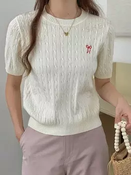 Блузка с короткими рукавами Бабочка вязаная для женщин Dazy, белый