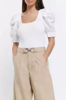 Блузка с короткими рукавами-фонариками River Island, белый