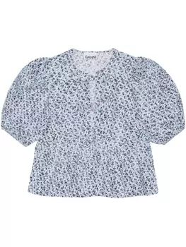 Блузка с короткими рукавами и цветочным принтом GANNI, белый
