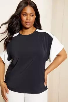 Блузка с короткими рукавами и круглым вырезом Curves Like These, синий