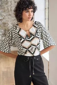 Блузка с короткими рукавами и круглым вырезом с металлическими деталями Next, черный