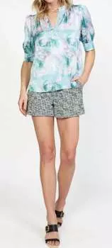 Блузка с короткими рукавами и разрезом на шее с абстрактным принтом в цвете Ocean Multi current air