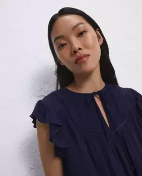 Блузка с короткими рукавами и рюшами Easy Wear, темно-синий