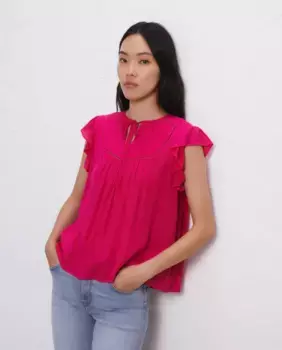 Блузка с короткими рукавами и рюшами Easy Wear, фуксия