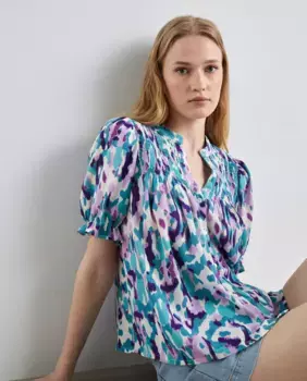 Блузка с короткими рукавами и сотами Easy Wear, индиго/синий