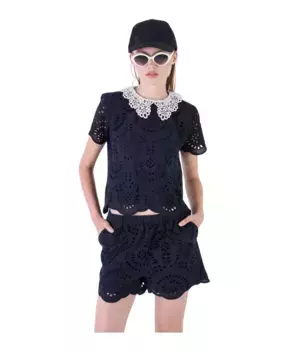 Блузка с короткими рукавами и вышивкой Silvian Heach, черный