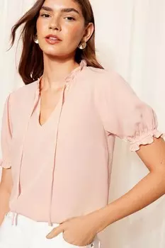 Блузка с короткими рукавами и завязкой на шее Friends Like These, розовый