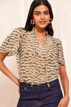 Блузка с короткими рукавами и завязкой на шее Friends Like These, коричневый