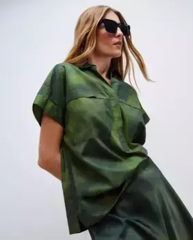 Блузка с короткими рукавами из однотонной вуали Woman El Corte Ingls, зеленый