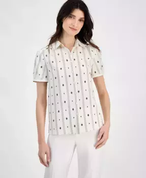 Блузка с короткими рукавами на пуговицах Anne Klein, белый