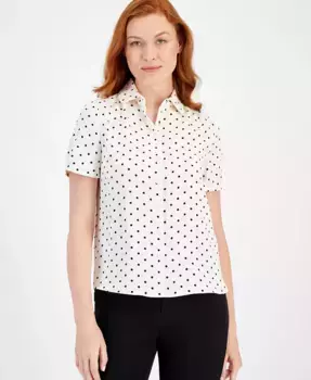 Блузка с короткими рукавами на пуговицах Anne Klein, мультиколор