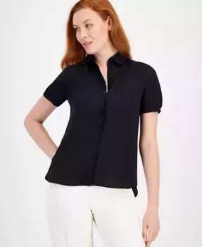 Блузка с короткими рукавами на пуговицах Anne Klein, черный