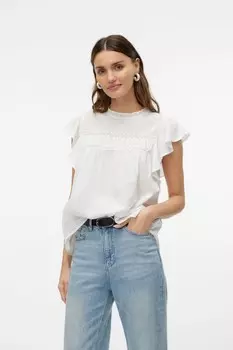 Блузка с короткими рукавами с кружевом и точечной текстурой Vero Moda, белый